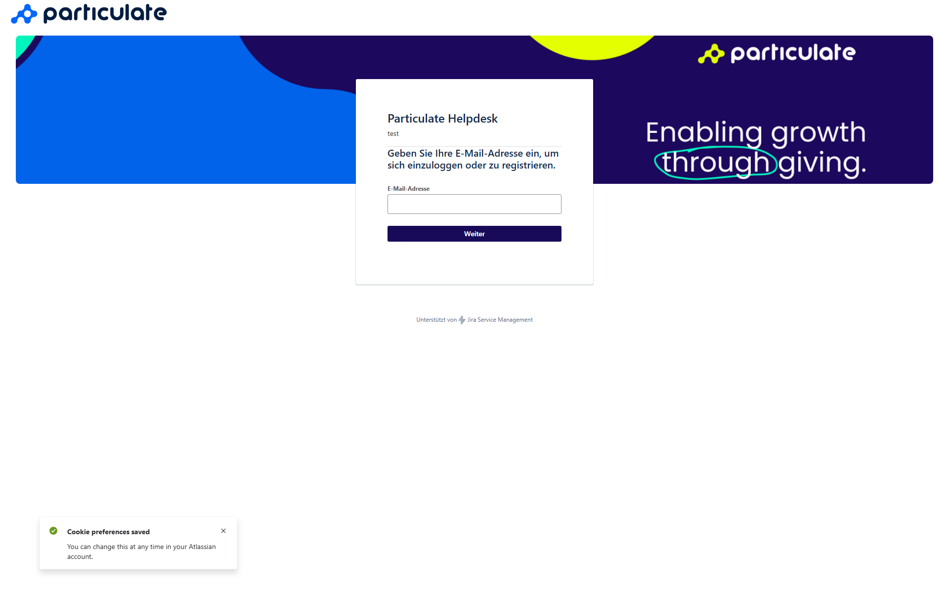 Anmeldung am Particulate Helpdesk unter helpdesk.particulate.de.