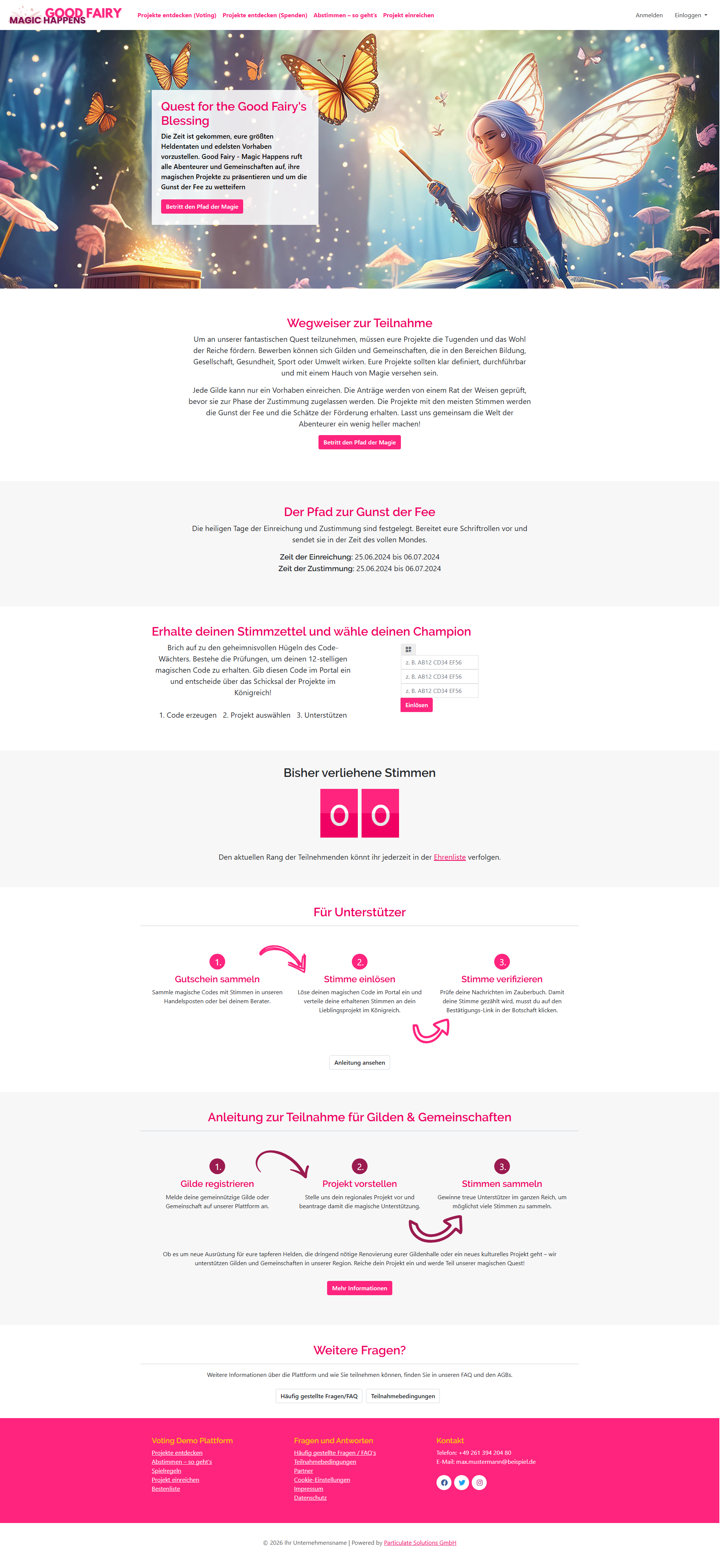 Startseite Ihrer Plattform aus Sicht eines anonymen Besuchers.