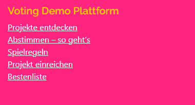 Rechte Spalte mit Teilen-Buttons, Platzierung, Stimmen und Unterstützungsbereich.