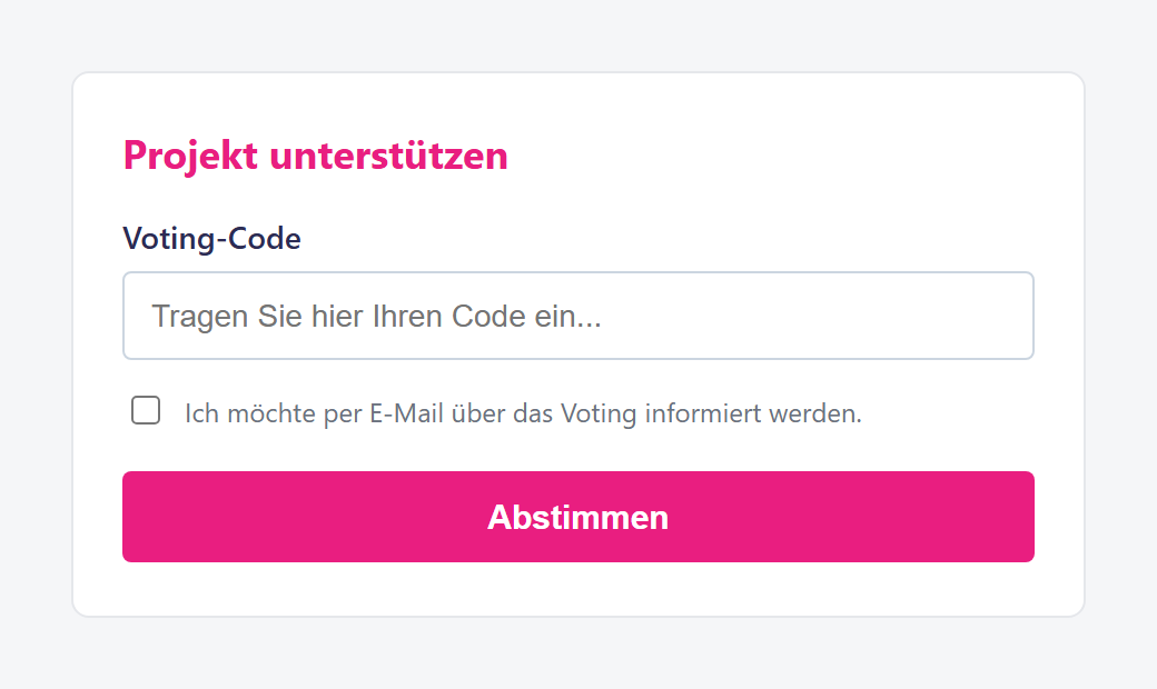 Eingabefeld, wenn auf Ihrer Plattform nur das Code-Voting aktiv ist.
