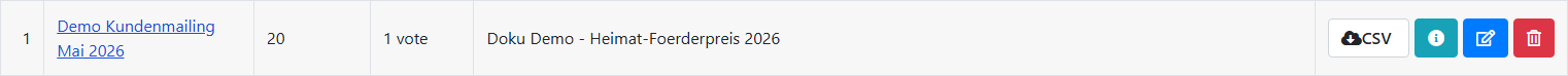 Detail einer einzelnen Paket-Zeile mit Aktions-Symbolen am Ende.