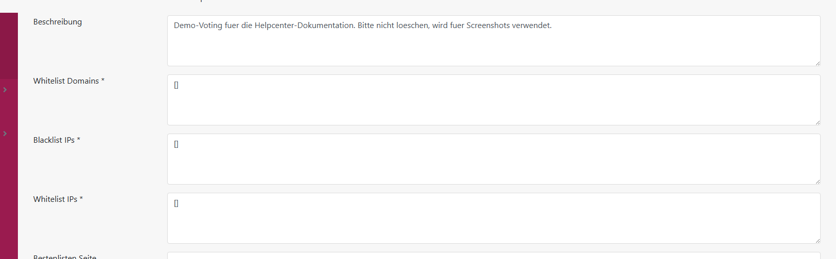 Bearbeitungsansicht, mittlerer Bereich mit Sicherheitstyp, Standardguthaben und Whitelist-Feldern.
