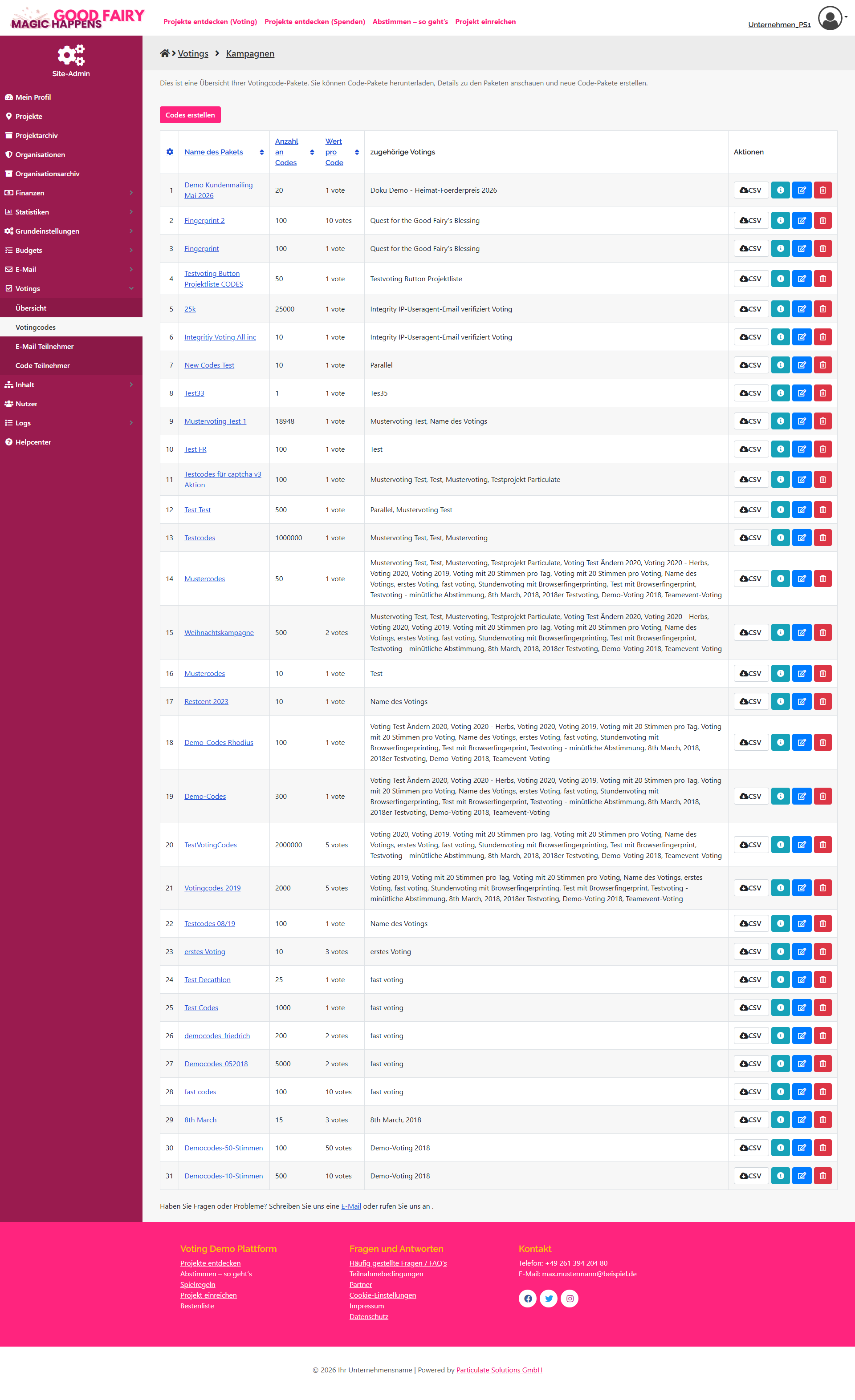 Übersicht aller Code-Pakete auf der Plattform.